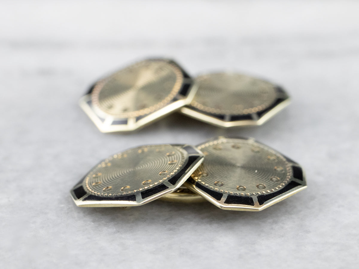 Vintage Black Enamel and Gold Cufflinks