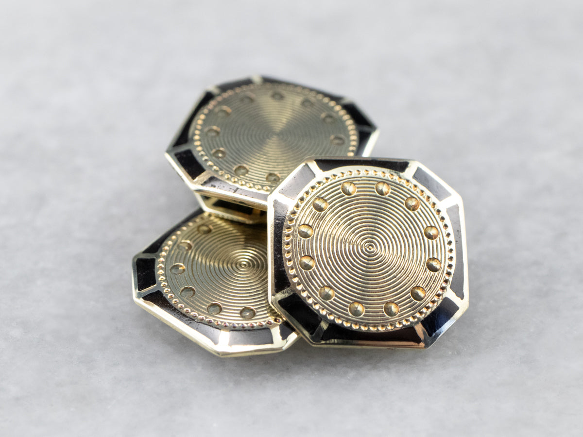 Vintage Black Enamel and Gold Cufflinks