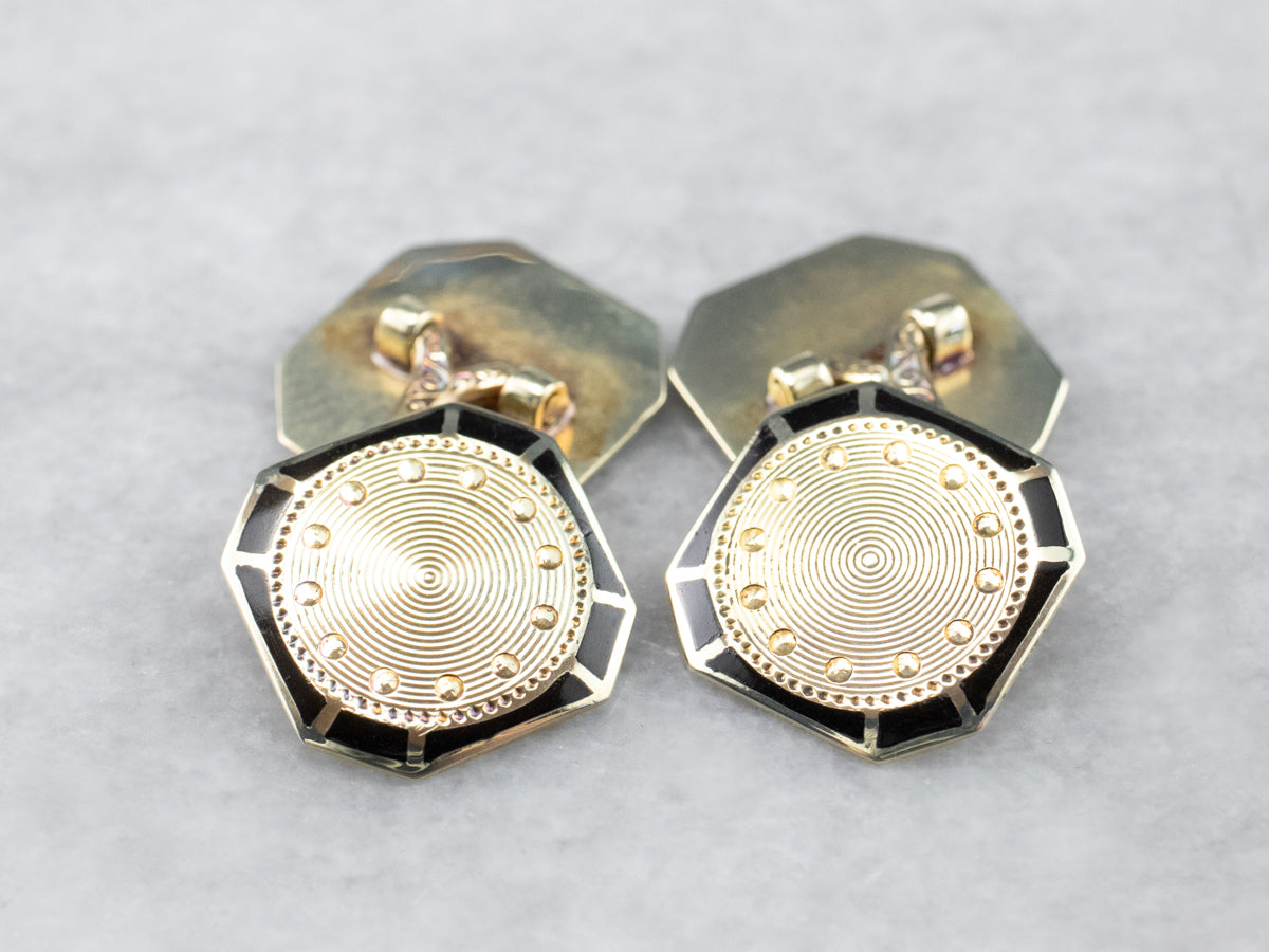 Vintage Black Enamel and Gold Cufflinks