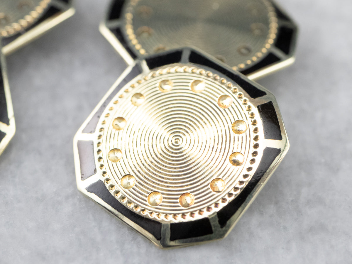 Vintage Black Enamel and Gold Cufflinks