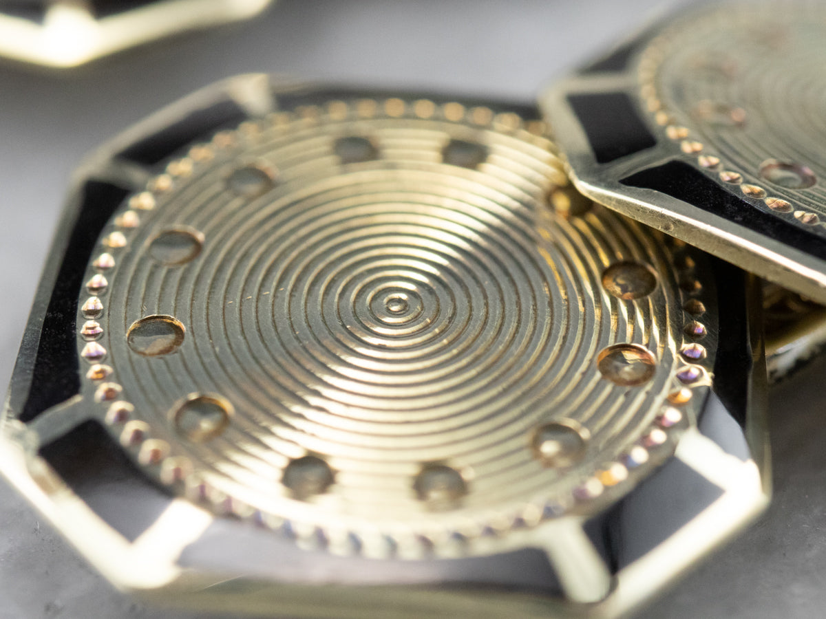 Vintage Black Enamel and Gold Cufflinks
