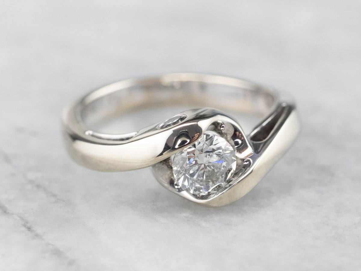 Modern Round Brilliant Diamond Bypass Engagement Ring
