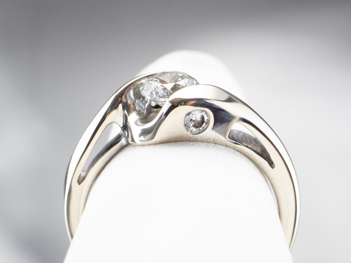 Modern Round Brilliant Diamond Bypass Engagement Ring