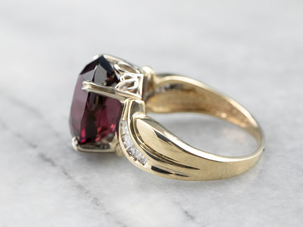 Modern Garnet and Diamond Cocktail Ring
