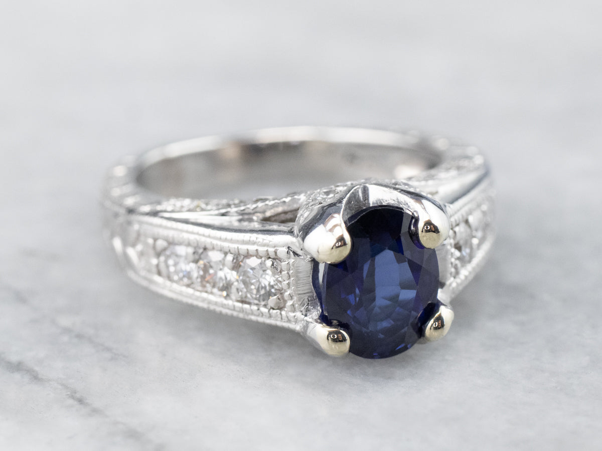 Platinum Sapphire and Diamond Ring