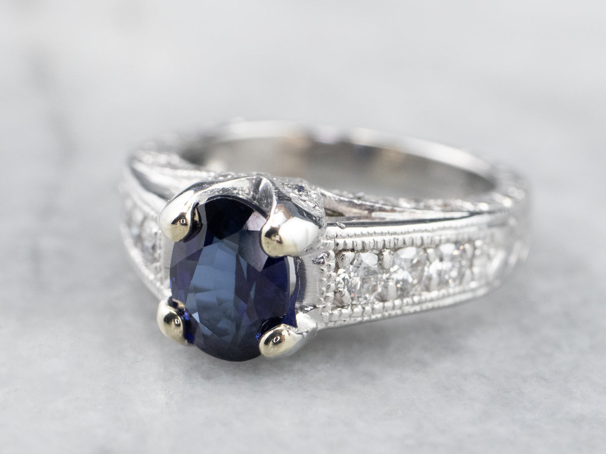 Platinum Sapphire and Diamond Ring