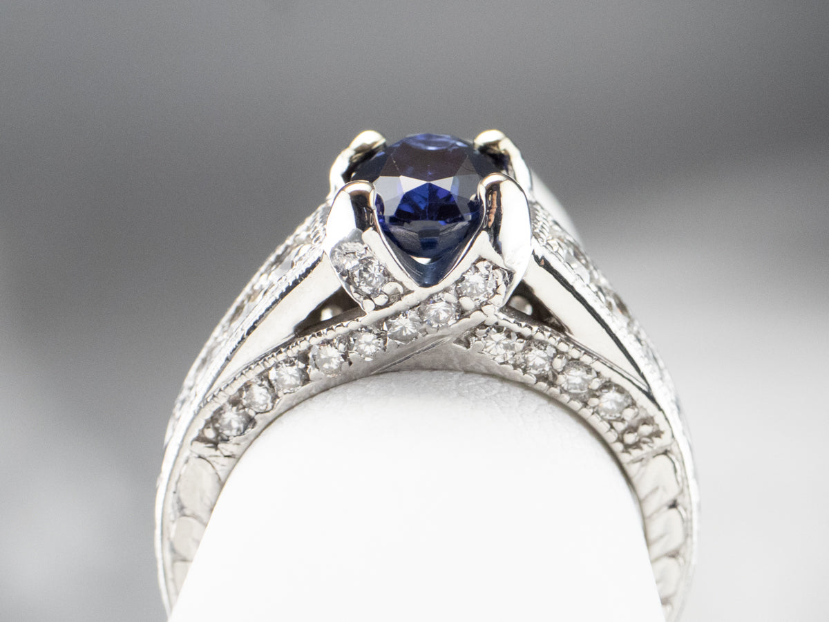 Platinum Sapphire and Diamond Ring