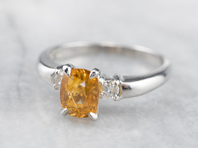 Yellow Sapphire Platinum and Diamond Ring