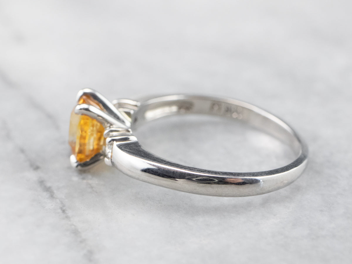 Yellow Sapphire Platinum and Diamond Ring