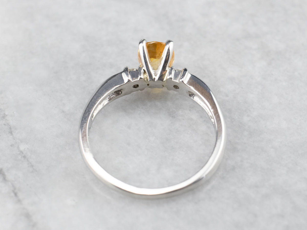 Yellow Sapphire Platinum and Diamond Ring