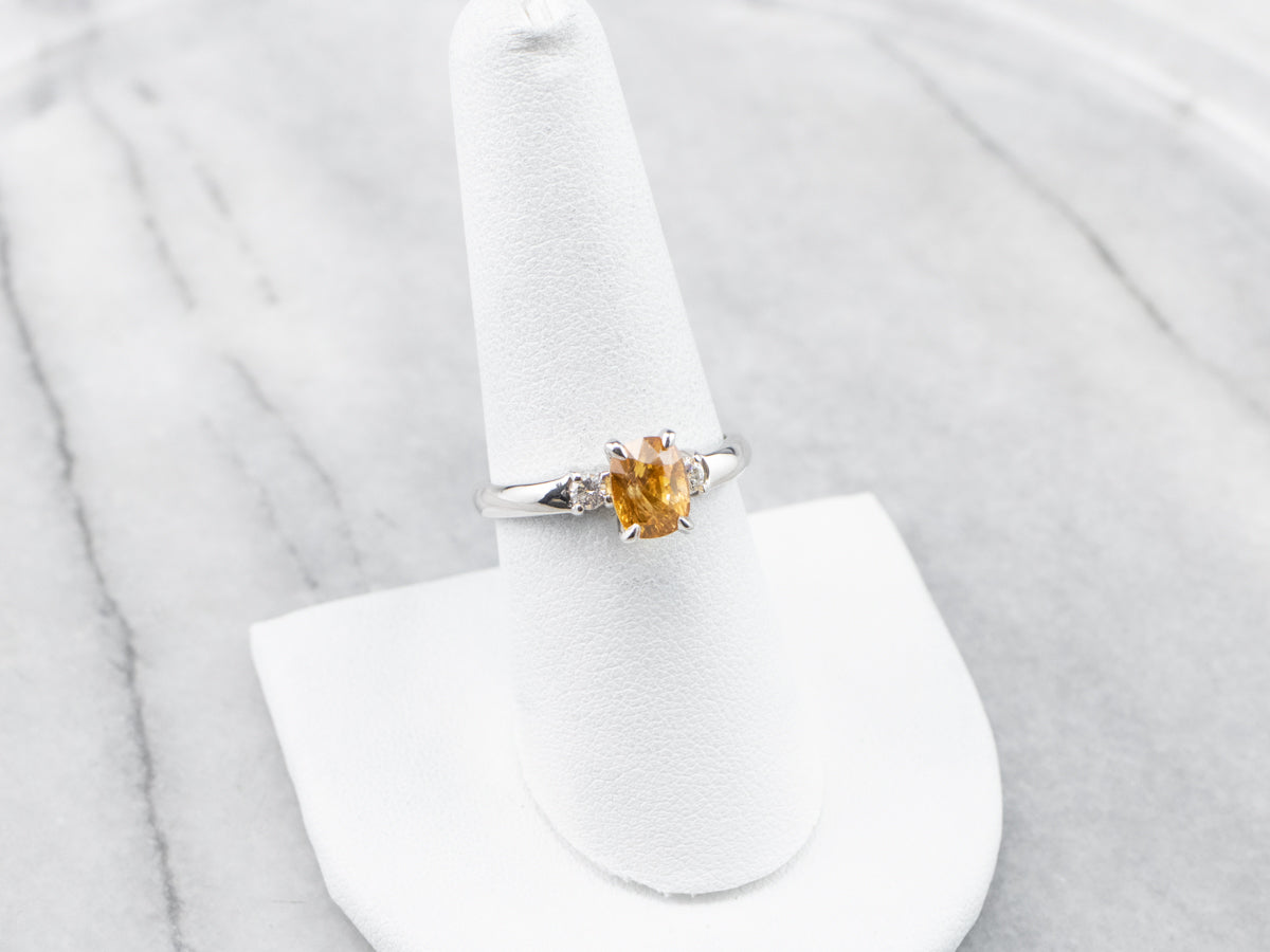 Yellow Sapphire Platinum and Diamond Ring