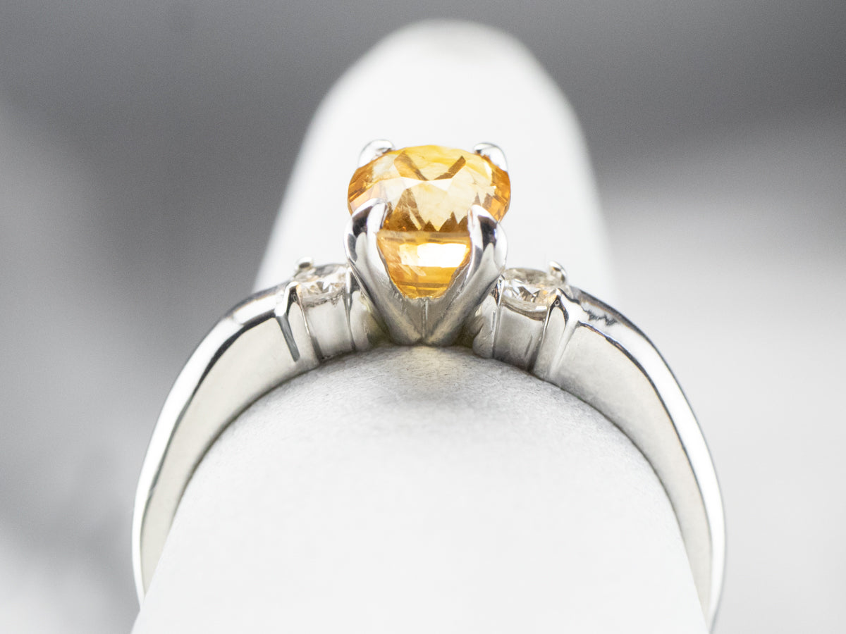 Yellow Sapphire Platinum and Diamond Ring