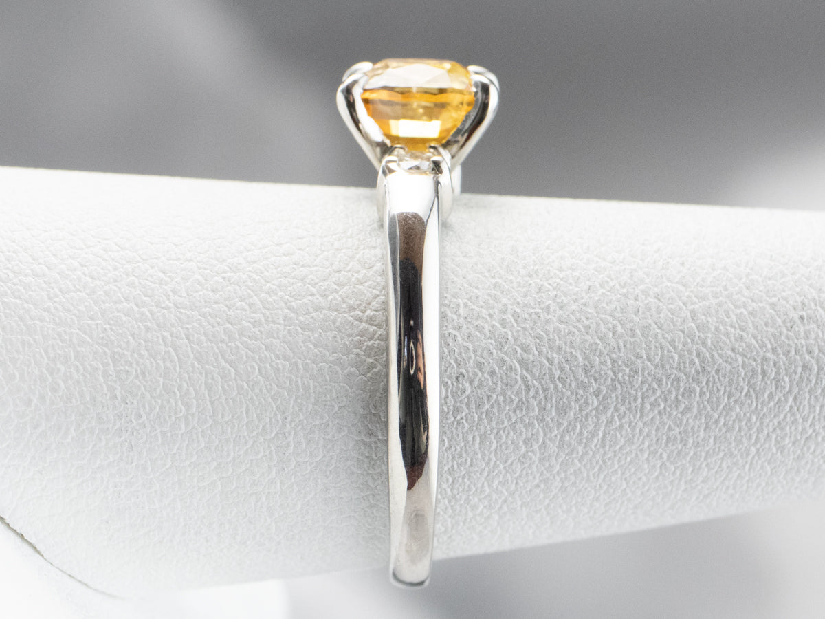 Yellow Sapphire Platinum and Diamond Ring