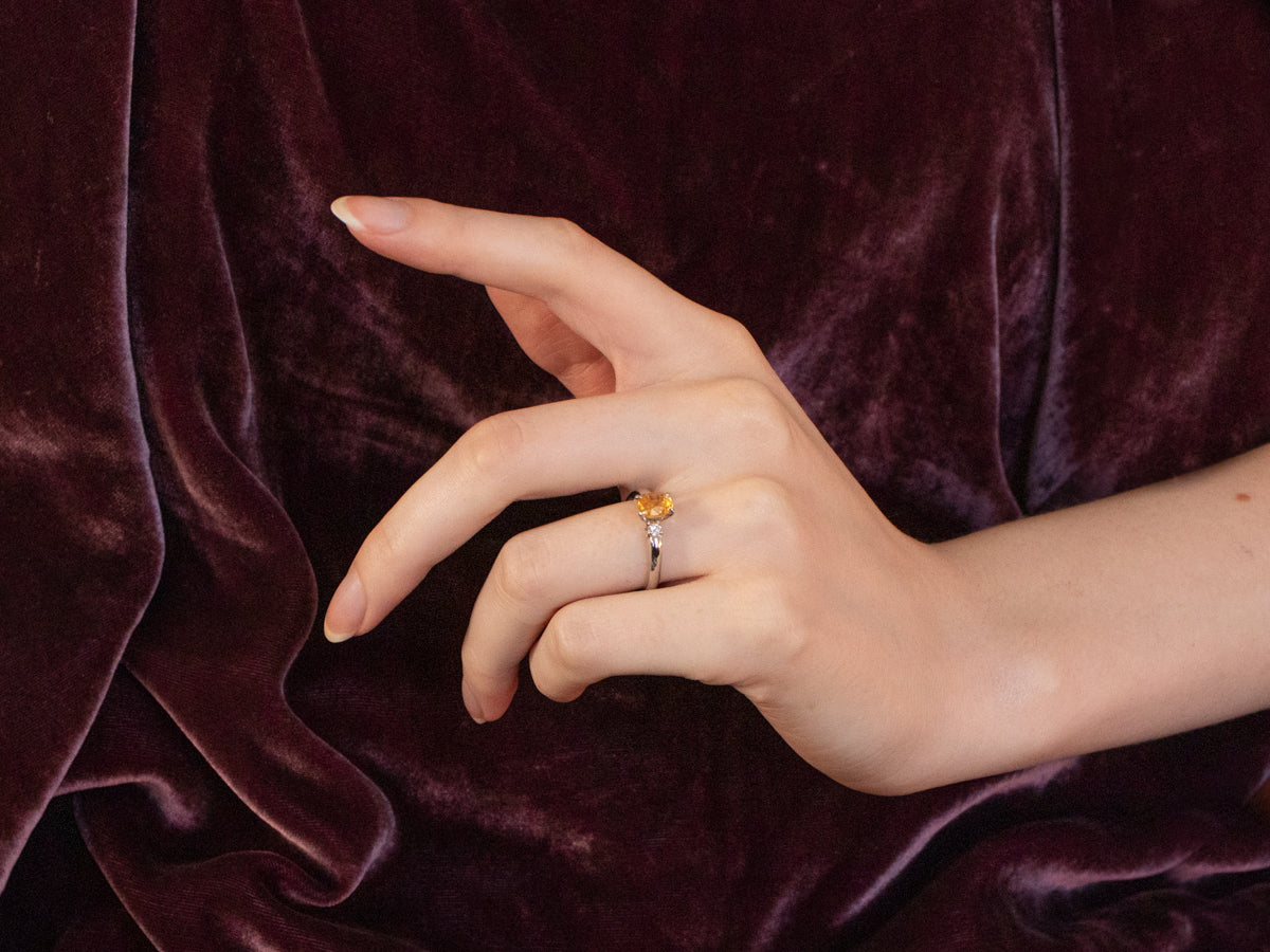 Yellow Sapphire Platinum and Diamond Ring