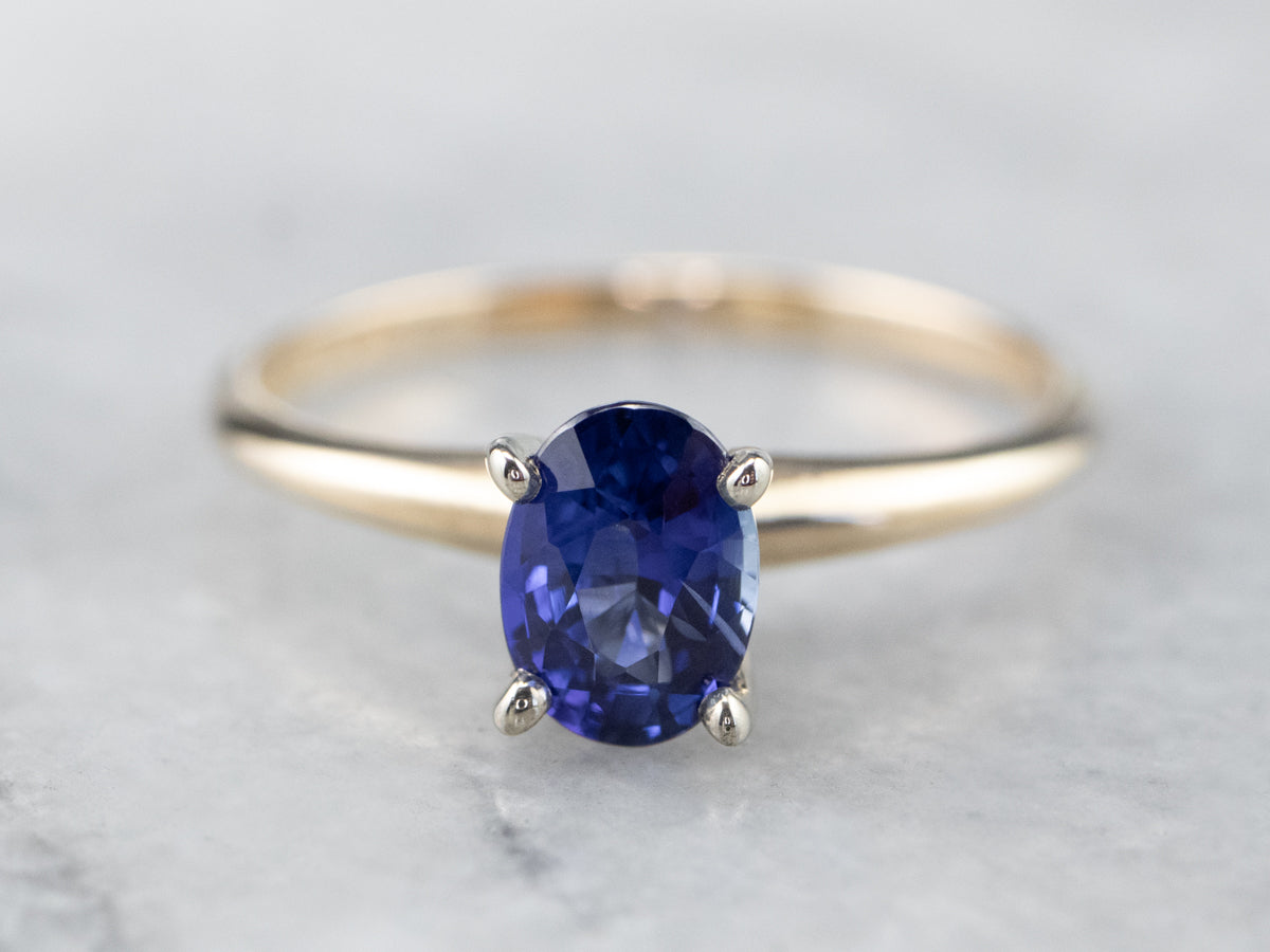 Two Tone Gold Sapphire Solitaire Ring
