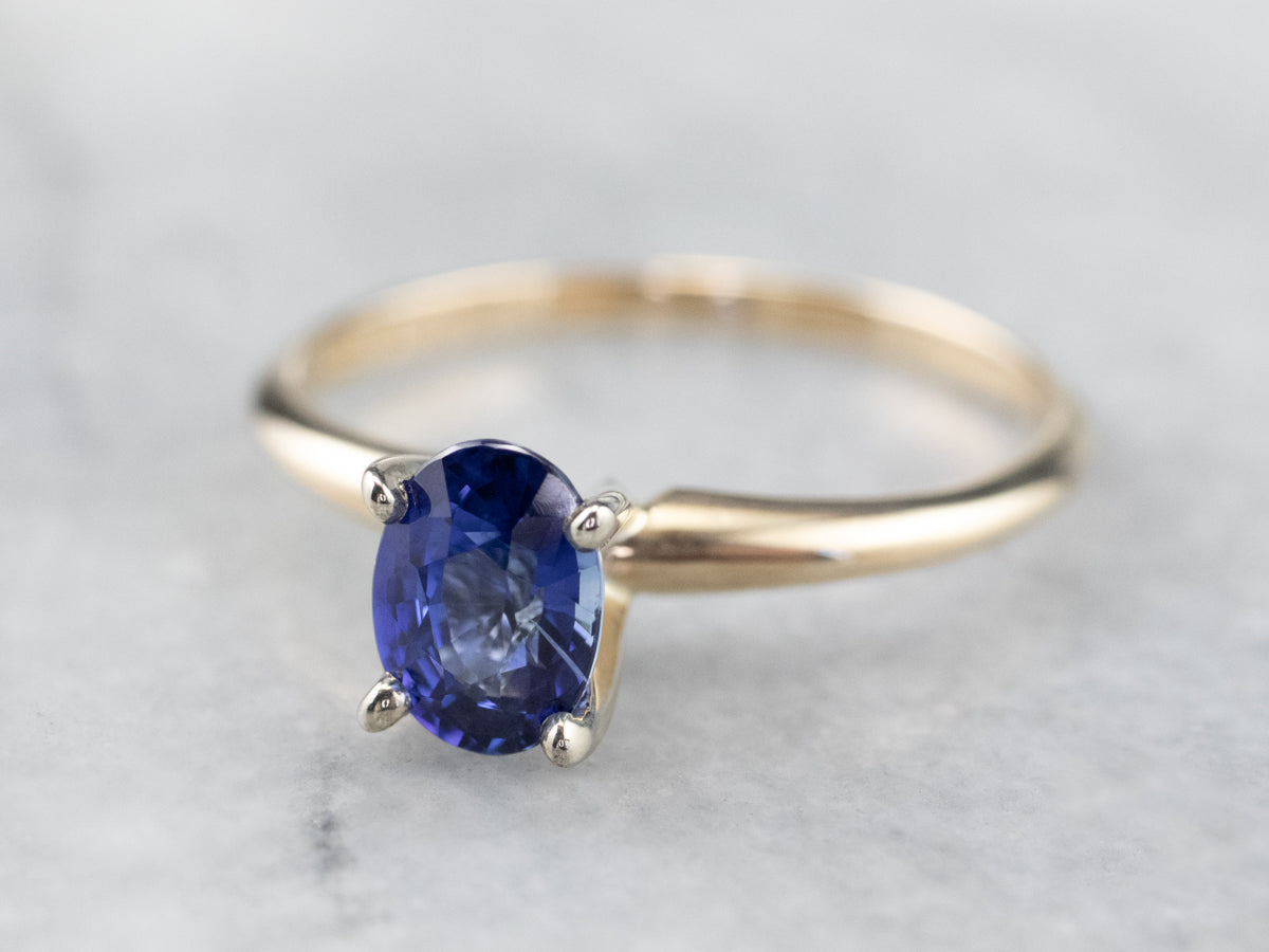 Two Tone Gold Sapphire Solitaire Ring