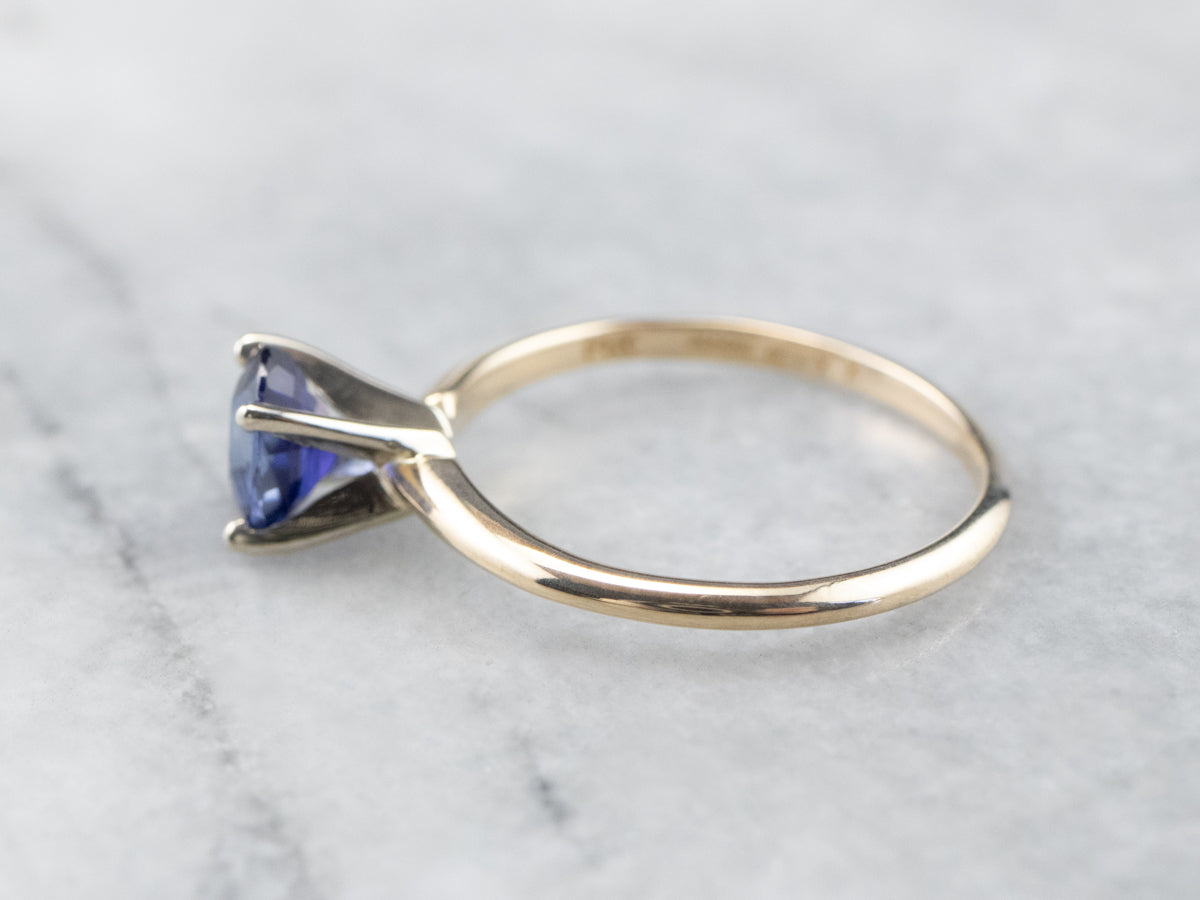 Two Tone Gold Sapphire Solitaire Ring