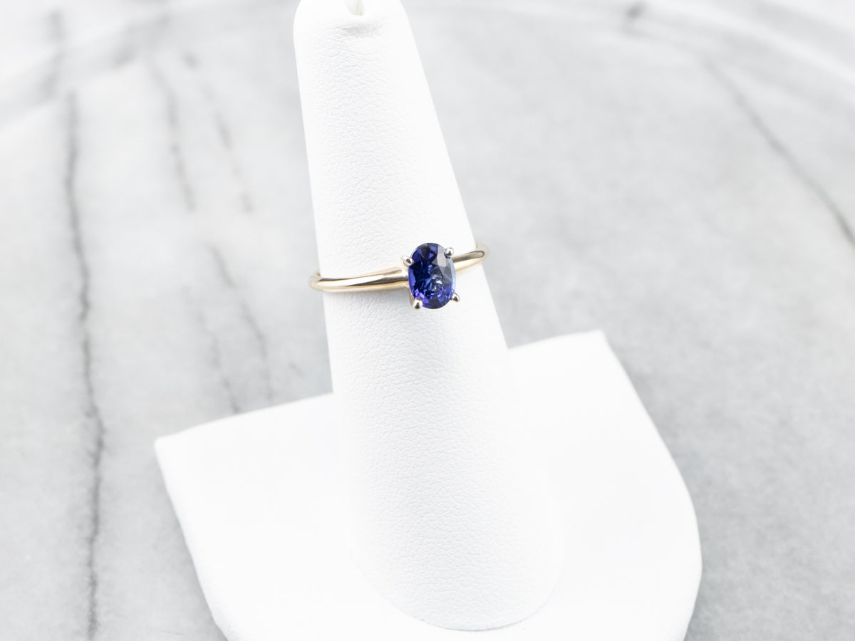 Two Tone Gold Sapphire Solitaire Ring