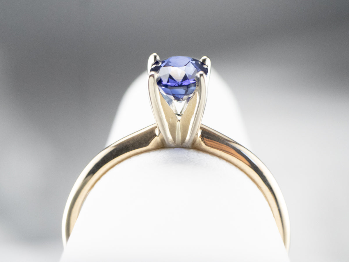 Two Tone Gold Sapphire Solitaire Ring