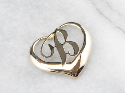 Gold "B" Monogram Heart Pendant