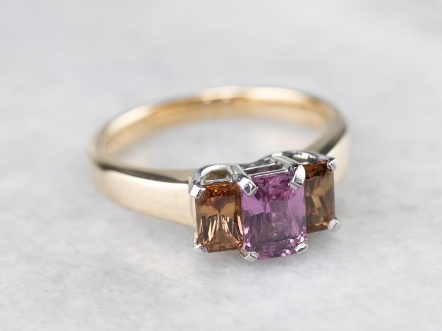 Pink Sapphire and Hessonite Garnet Ring