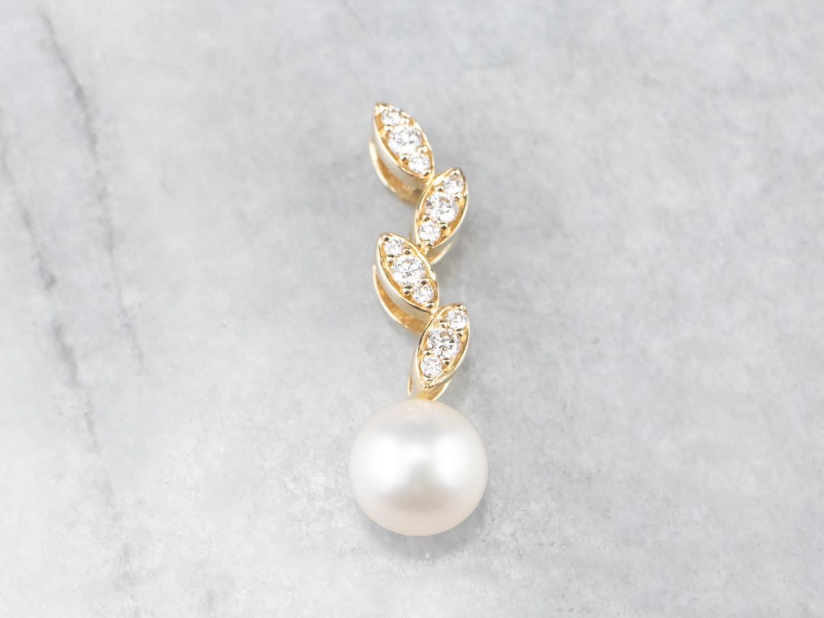 Botanical Pearl Diamond Gold Pendant