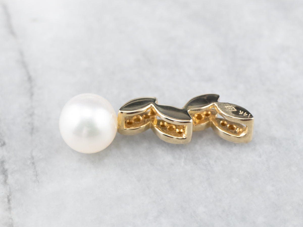 Botanical Pearl Diamond Gold Pendant