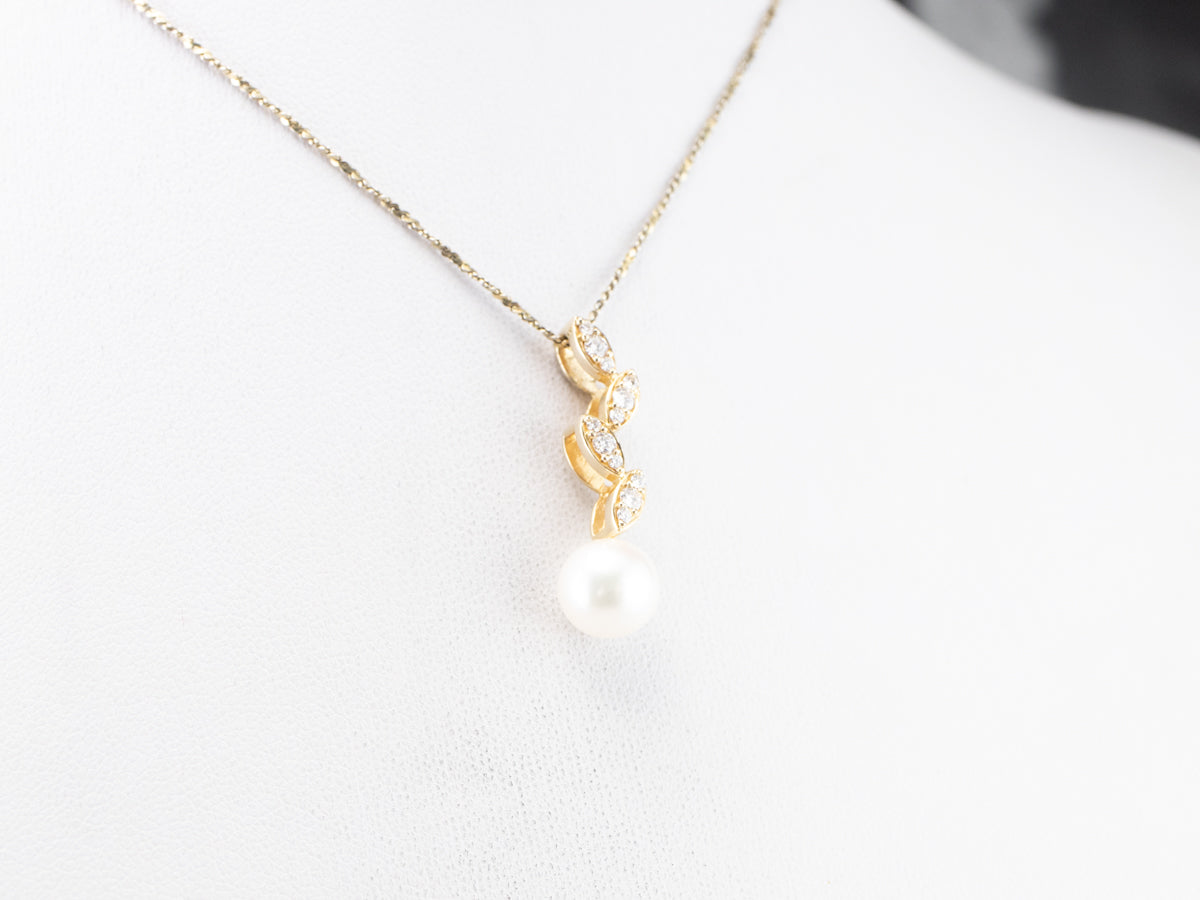 Botanical Pearl Diamond Gold Pendant