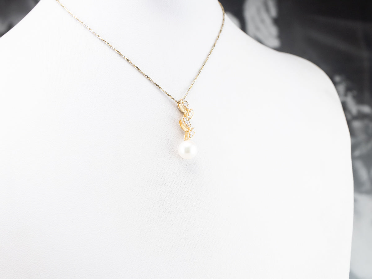 Botanical Pearl Diamond Gold Pendant
