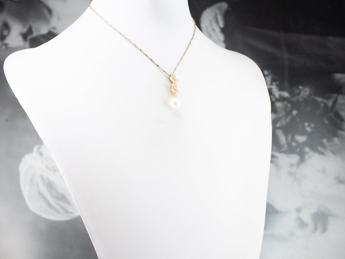 Botanical Pearl Diamond Gold Pendant