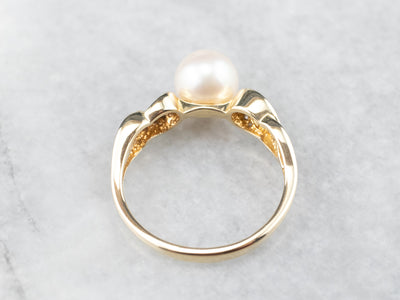 Pearl Diamond Two Tone Gold Ring