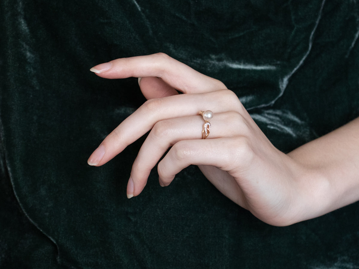 Pearl Diamond Two Tone Gold Ring