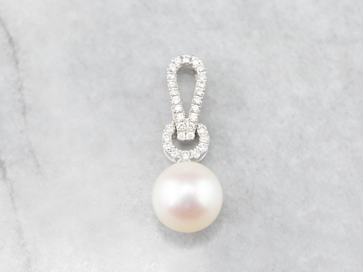 Pearl Diamond White Gold Drop Pendant