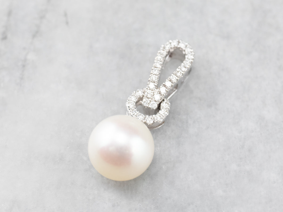 Pearl Diamond White Gold Drop Pendant