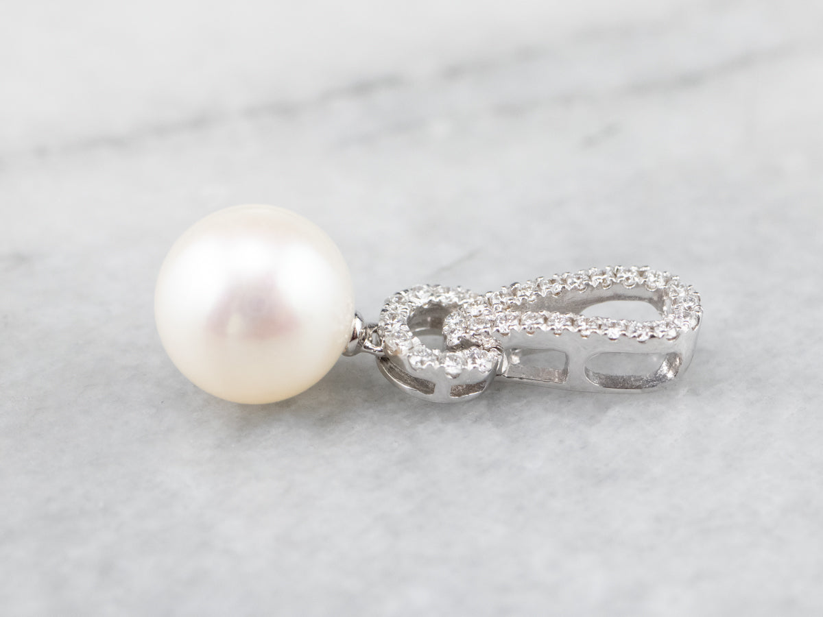 Pearl Diamond White Gold Drop Pendant