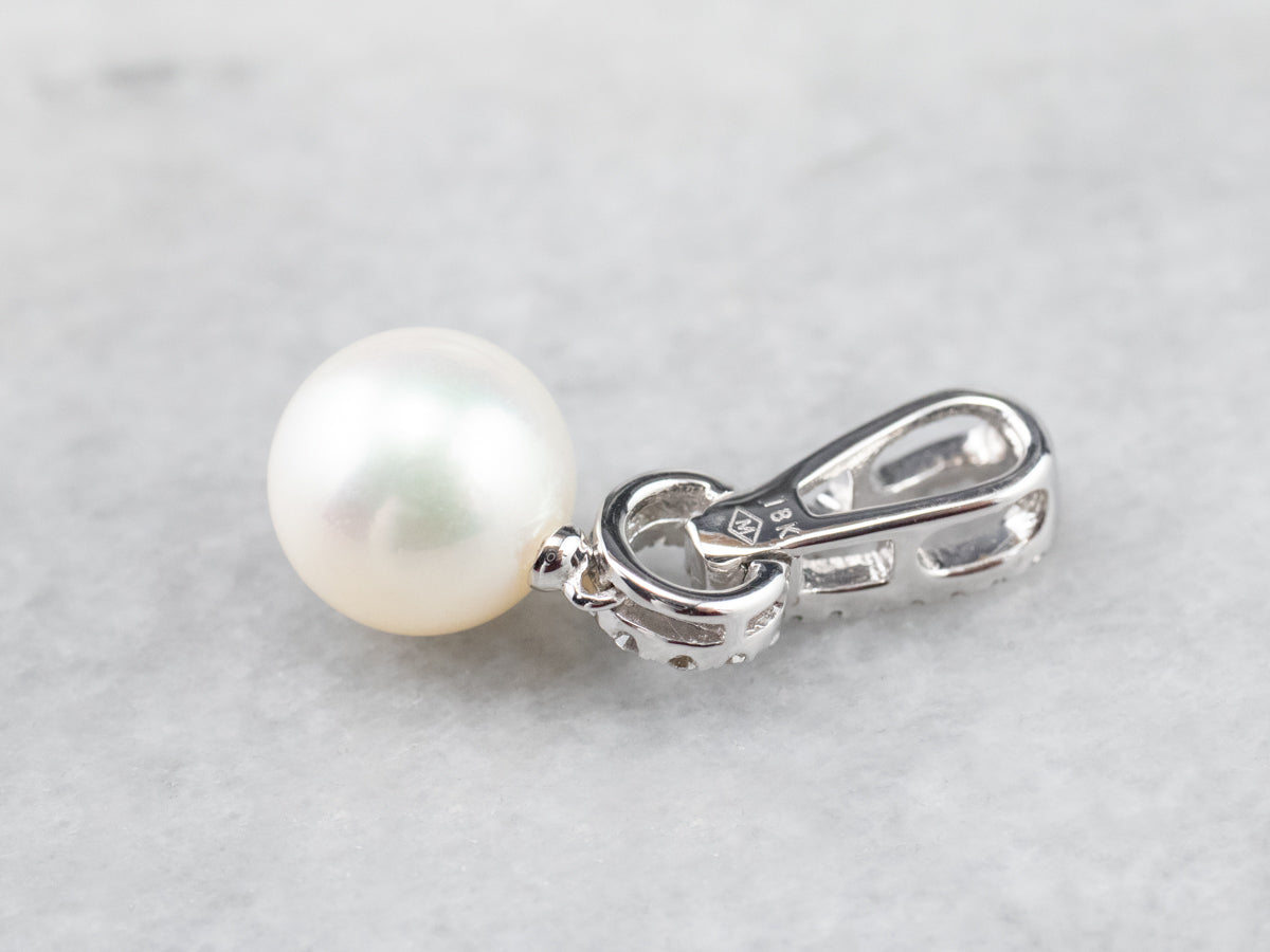 Pearl Diamond White Gold Drop Pendant
