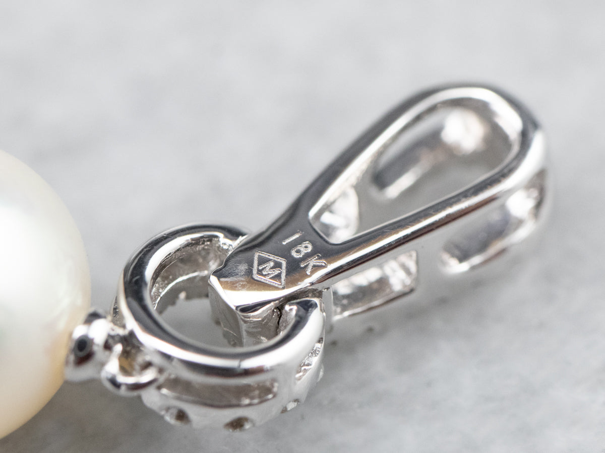 Pearl Diamond White Gold Drop Pendant