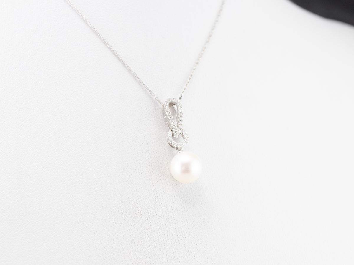 Pearl Diamond White Gold Drop Pendant