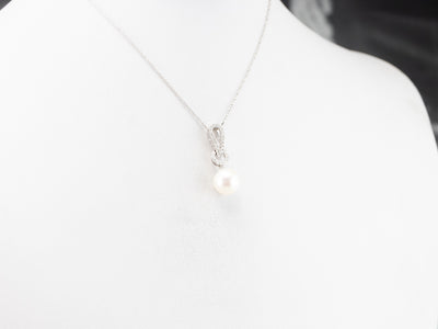 Pearl Diamond White Gold Drop Pendant