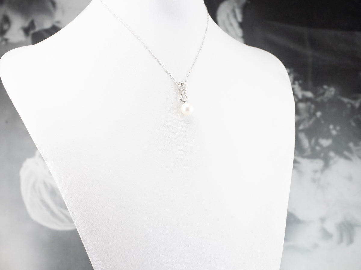 Pearl Diamond White Gold Drop Pendant