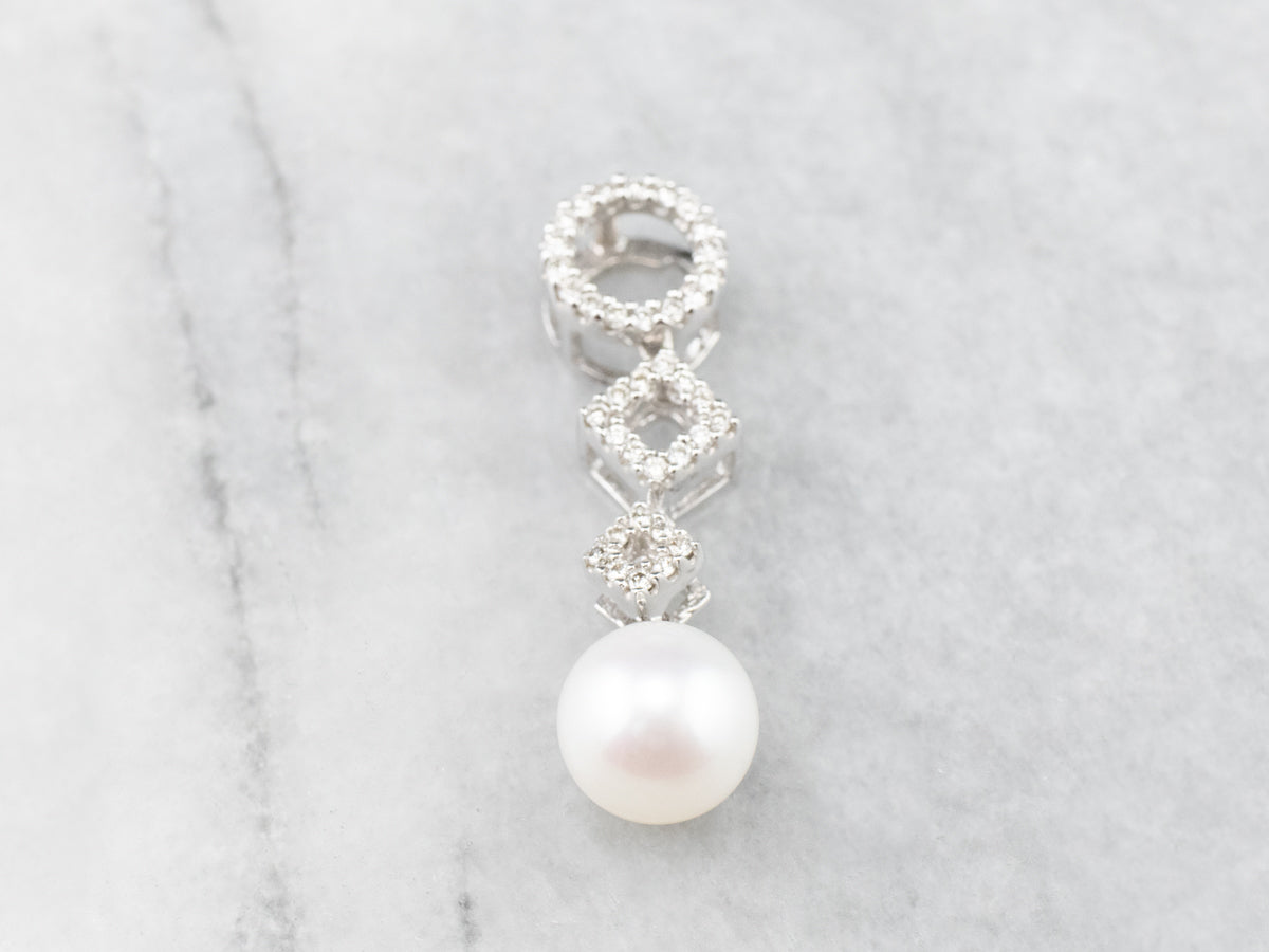 Geometric Pearl Diamond White Gold Pendant