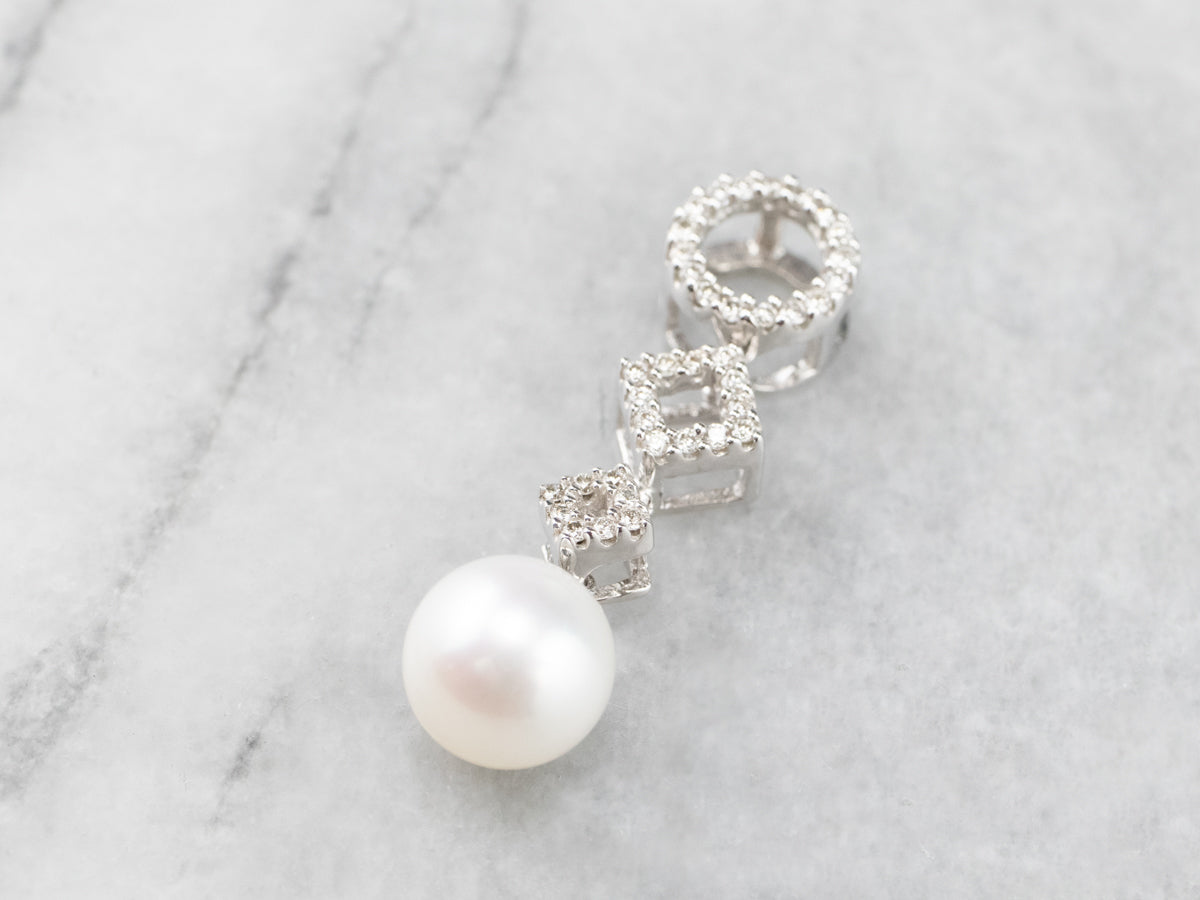 Geometric Pearl Diamond White Gold Pendant
