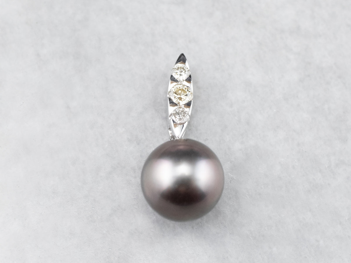 Grey Pearl Diamond White Gold Pendant