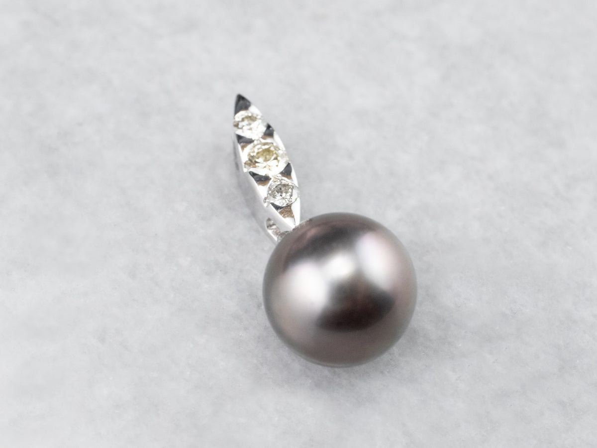 Grey Pearl Diamond White Gold Pendant