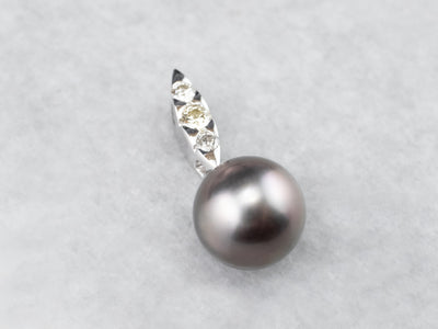 Grey Pearl Diamond White Gold Pendant