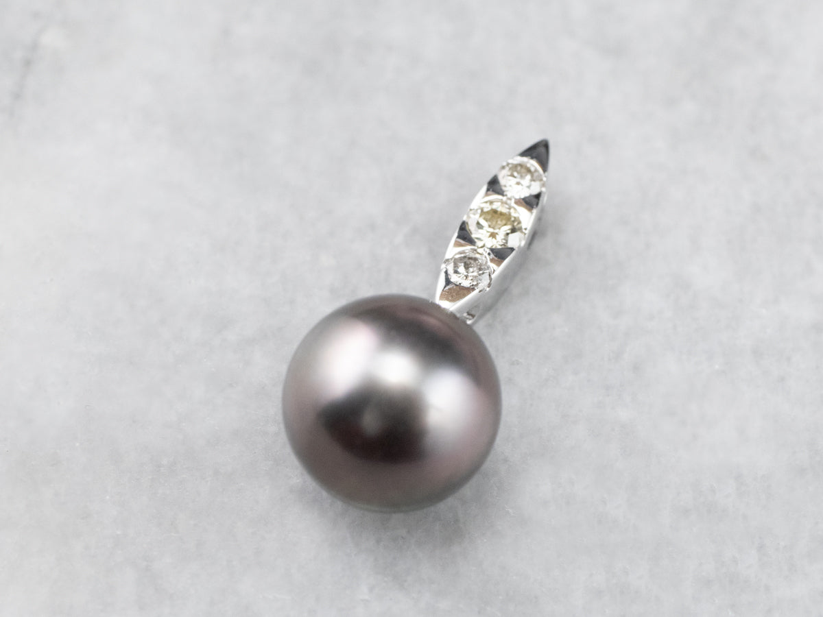Grey Pearl Diamond White Gold Pendant