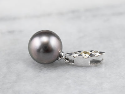 Grey Pearl Diamond White Gold Pendant