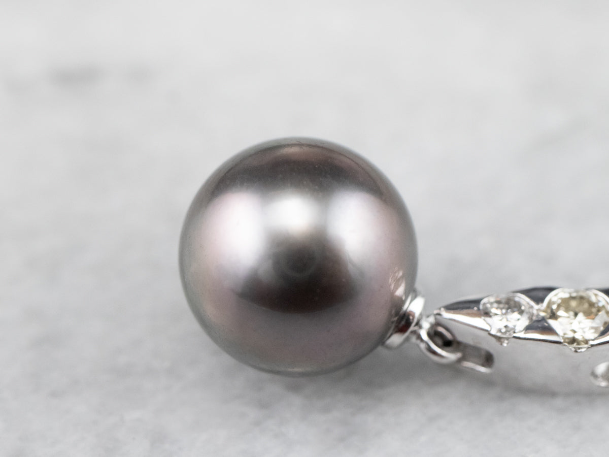 Grey Pearl Diamond White Gold Pendant