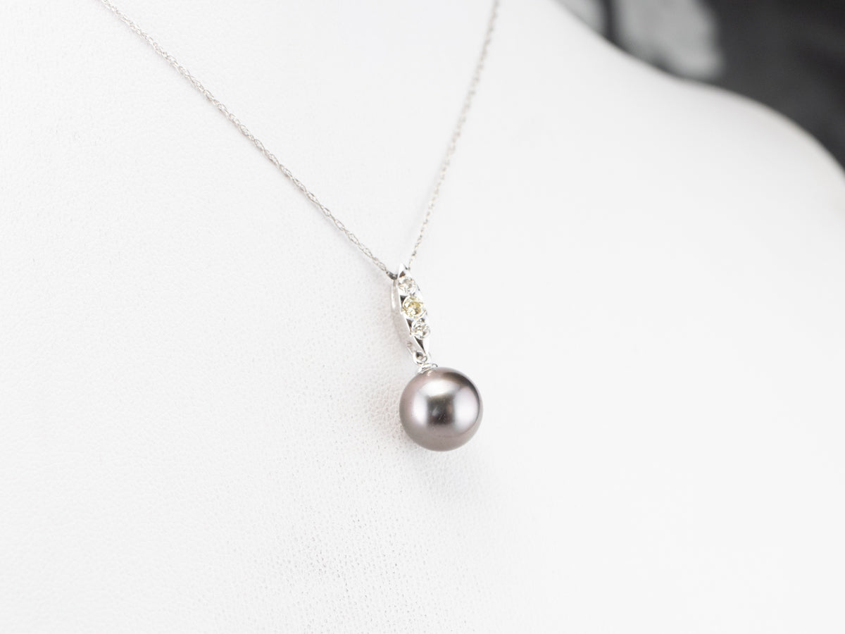 Grey Pearl Diamond White Gold Pendant