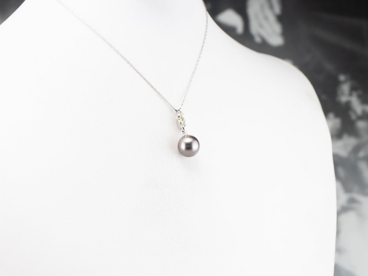 Grey Pearl Diamond White Gold Pendant